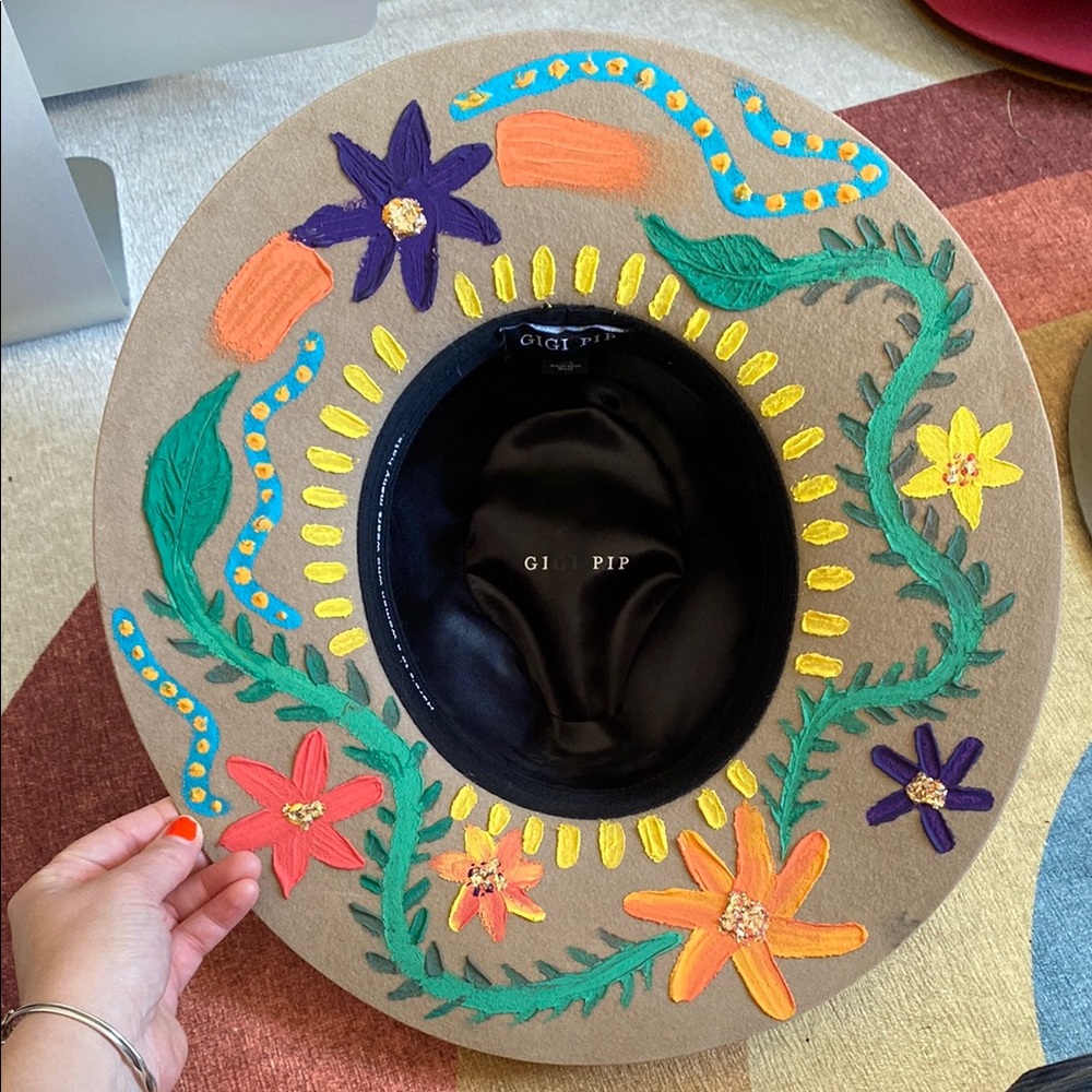 GIGI PIP Tan Hat with Painted Interior Designs